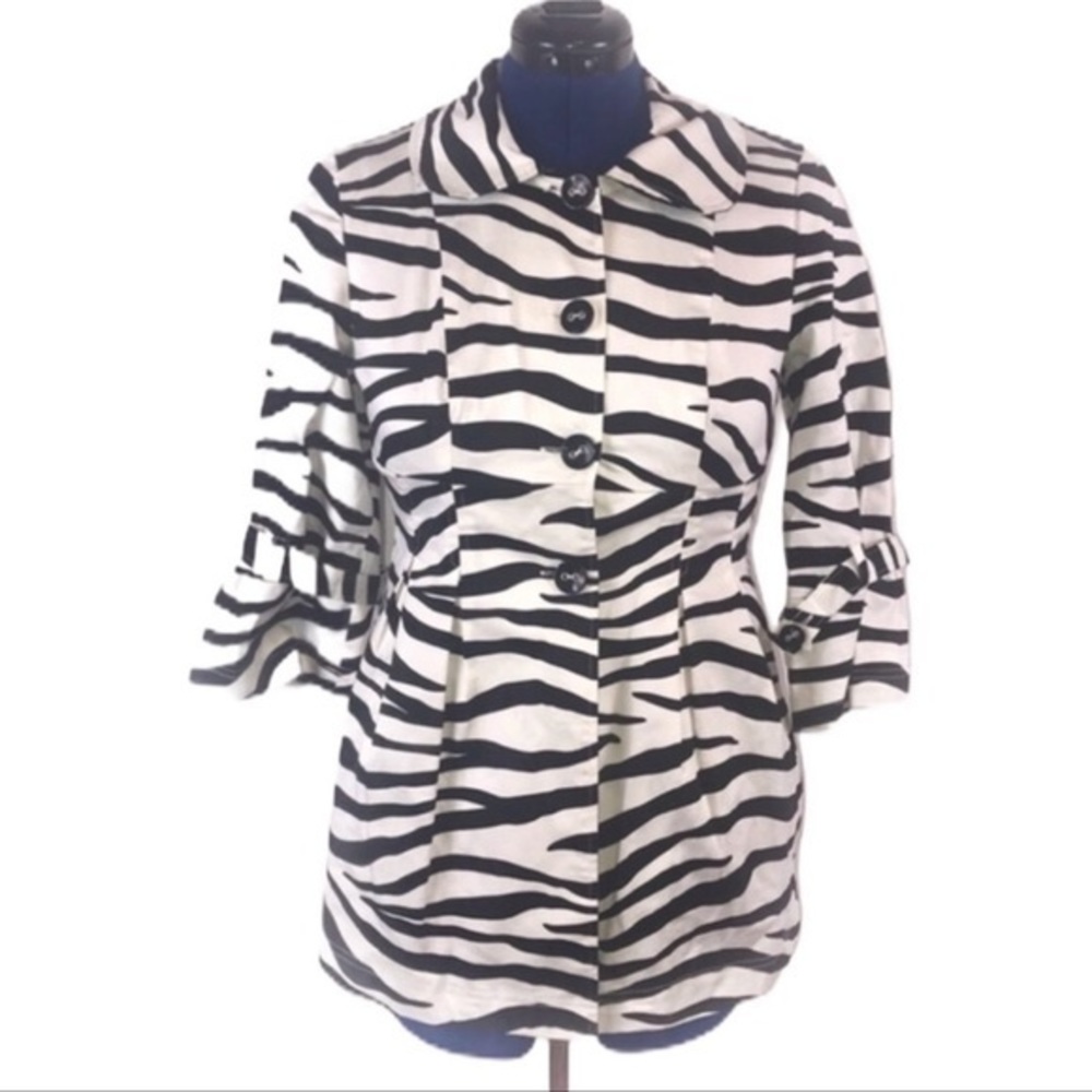 Heart Soul M black/white zebra retro ruffled 3/4 sleeves‎ cotton blend jacket
